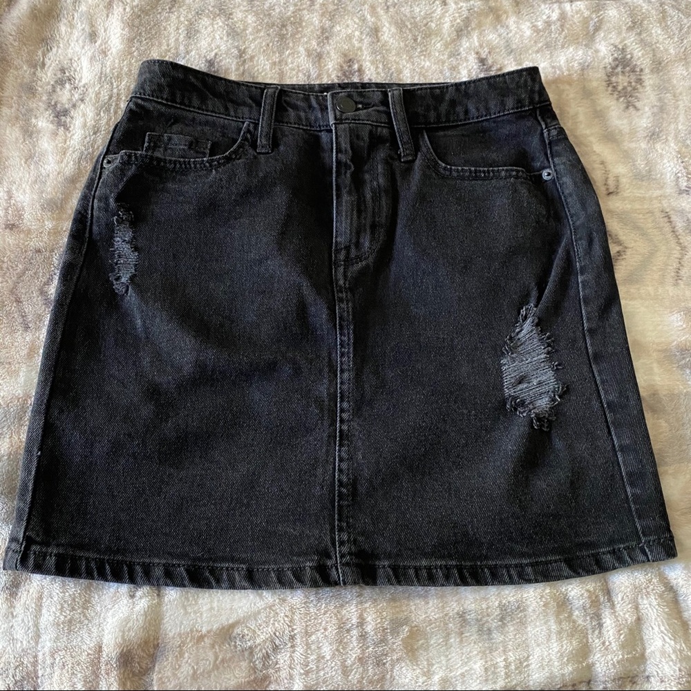 Black Jean Distressed Mini Skirt